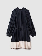 Reiss Navy/Blush Gabby Pleated Colourblock Mini Dress - Image 2 of 6