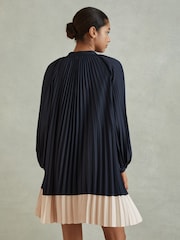 Reiss Navy/Blush Gabby Pleated Colourblock Mini Dress - Image 5 of 6