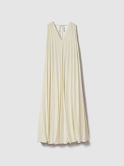 Reiss Lemon Loreli Pleated Cape Sleeve Midi Dress - Image 2 of 8