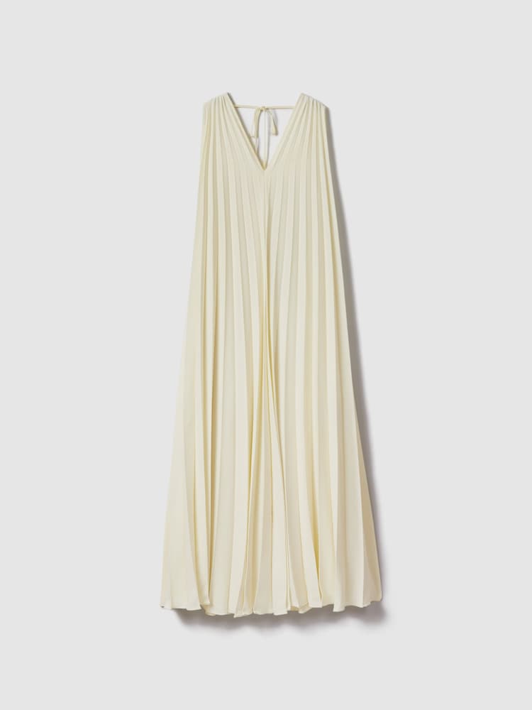 Reiss Lemon Loreli Pleated Cape Sleeve Midi Dress - Image 2 of 8