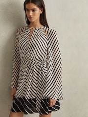 Reiss Black/Neutral Minty Striped Cut-Out Mini Dress - Image 1 of 6