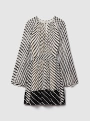 Reiss Black/Neutral Minty Striped Cut-Out Mini Dress - Image 2 of 6