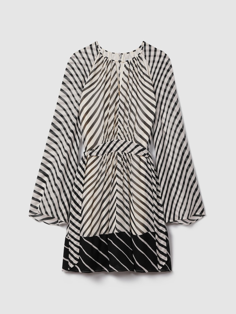 Reiss Black/Neutral Minty Striped Cut-Out Mini Dress - Image 2 of 6