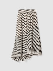 Reiss Black/Cream Dani Striped Panelled Midi Skirt - Image 2 of 4