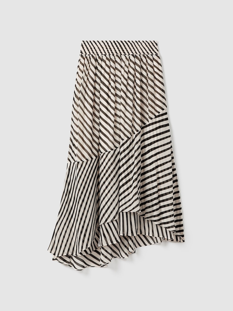 Reiss Black/Cream Dani Striped Panelled Midi Skirt - Image 2 of 4