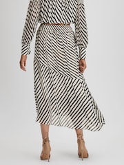 Reiss Black/Cream Dani Striped Panelled Midi Skirt - Image 3 of 4