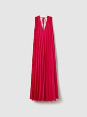Reiss Coral Loreli Pleated Cape Sleeve Midi Dress - Image 2 of 5