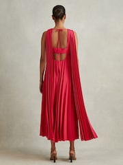 Reiss Coral Loreli Pleated Cape Sleeve Midi Dress - Image 3 of 5