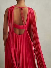 Reiss Coral Loreli Pleated Cape Sleeve Midi Dress - Image 4 of 5