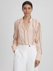 Reiss Nude Mia Contrast Trim Ruffle Blouse - Image 1 of 6