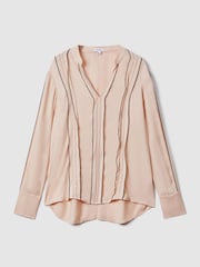 Reiss Nude Mia Contrast Trim Ruffle Blouse - Image 2 of 6