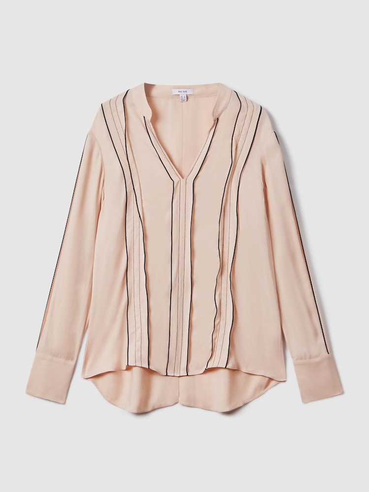 Reiss Nude Mia Contrast Trim Ruffle Blouse - Image 2 of 6