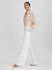 Reiss Nude Mia Contrast Trim Ruffle Blouse - Image 3 of 6