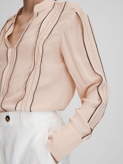 Reiss Nude Mia Contrast Trim Ruffle Blouse - Image 4 of 6