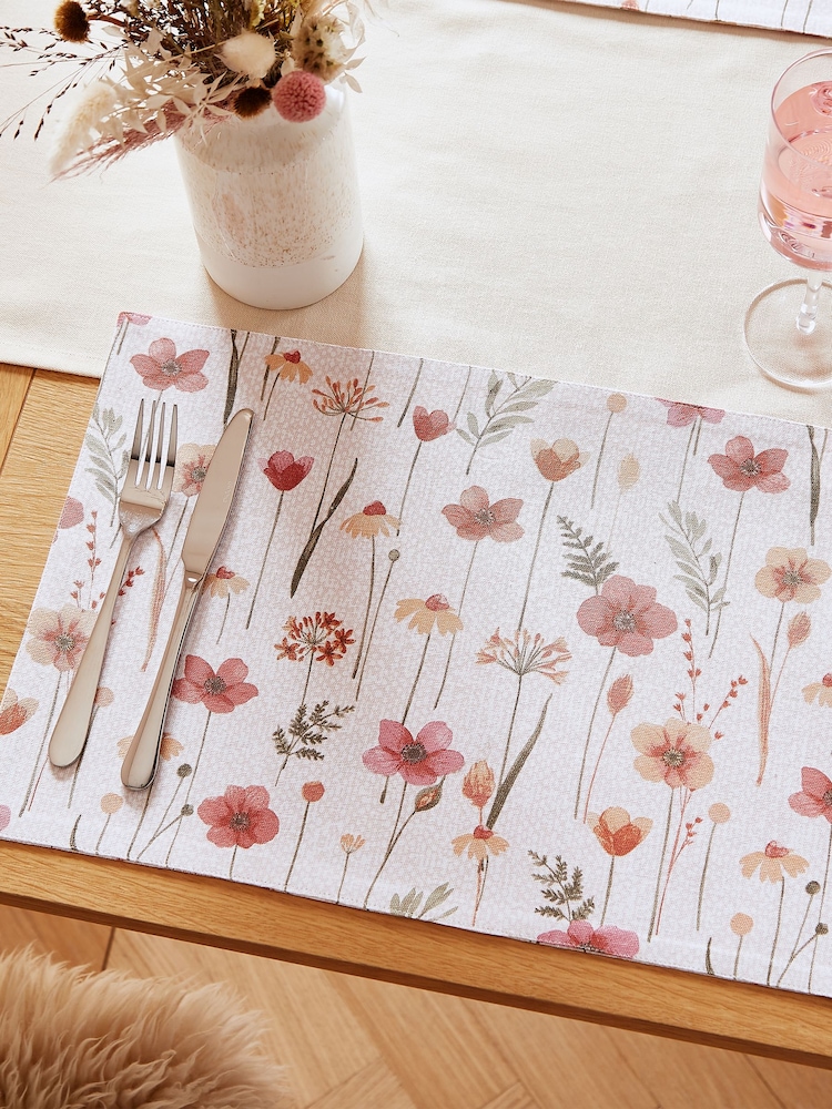 Catherine Lansfield 4 Pack Natural Harvest Flowers 100% Cotton Table Placemats - Image 2 of 3