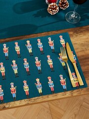 Catherine Lansfield 4 Pack Green Christmas Nutcracker 100% Cotton Table Placemats - Image 1 of 3
