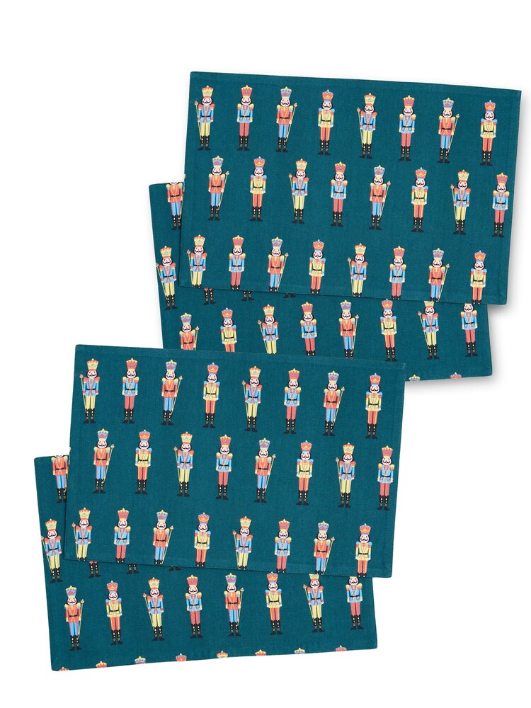 Catherine Lansfield 4 Pack Green Christmas Nutcracker 100% Cotton Table Placemats - Image 3 of 3