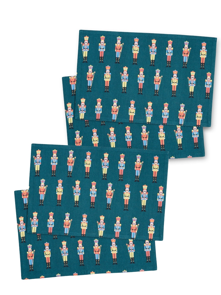 Catherine Lansfield 4 Pack Green Christmas Nutcracker 100% Cotton Table Placemats - Image 3 of 3 Catherine Lansfield 4 Pack Green Christmas Nutcracker 100% Cotton Table Placemats - Image 3 of 3