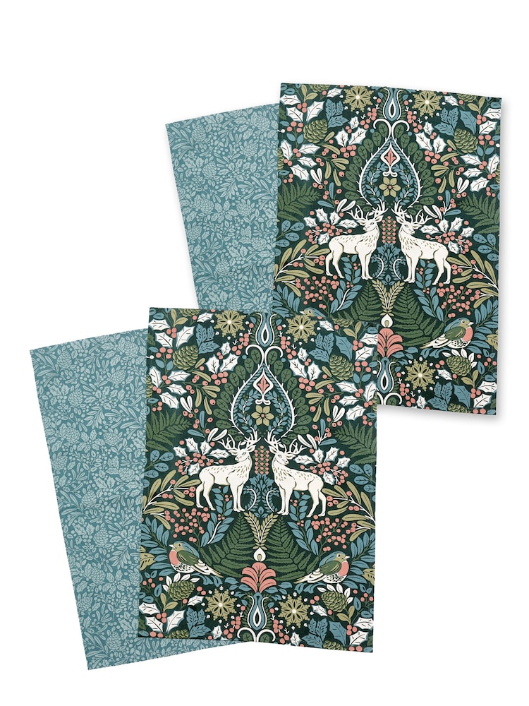 Catherine Lansfield 4 Pack Green Majestic Stag 100% Cotton Kitchen Tea Towels - Image 3 of 3