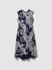 Reiss Blue Becci Printed Open Back Midi Dress - Image 2 of 5