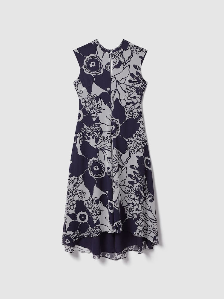 Reiss Blue Becci Printed Open Back Midi Dress - Image 2 of 5
