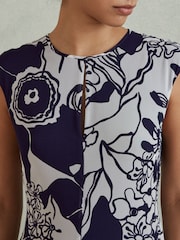 Reiss Blue Becci Printed Open Back Midi Dress - Image 3 of 5