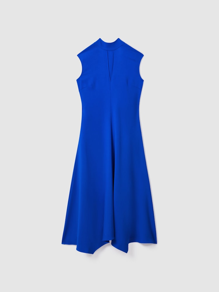 Reiss Cobalt Blue Libby Fitted Asymmetric Midi Dress - Image 2 of 6