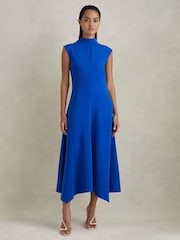 Reiss Cobalt Blue Libby Fitted Asymmetric Midi Dress - Image 3 of 6