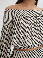 Reiss Black/Cream Lea Striped Bardot Cropped Top - Image 3 of 5
