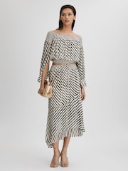 Reiss Black/Cream Lea Striped Bardot Cropped Top - Image 4 of 5