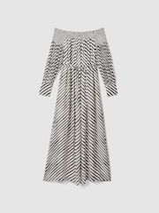 Reiss Black/Cream Fabia Striped Bardot Maxi Dress - Image 2 of 7