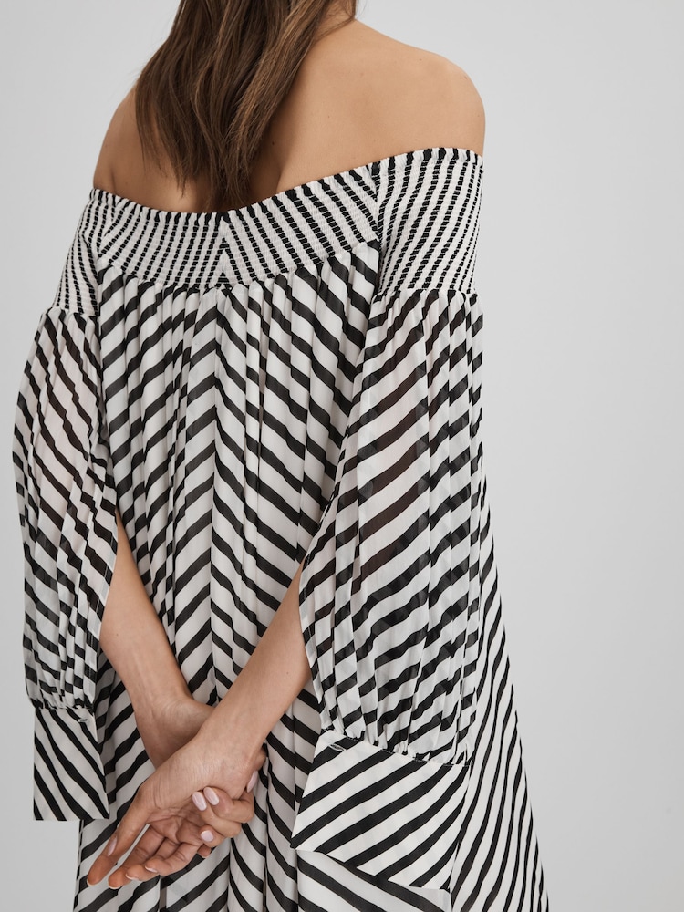 Buy Reiss Black/Cream Fabia Striped Bardot Maxi Dress from Next USA Buy Reiss Black/Cream Fabia Striped Bardot Maxi Dress from Next USA