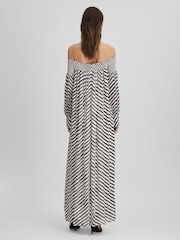 Reiss Black/Cream Fabia Striped Bardot Maxi Dress - Image 5 of 7