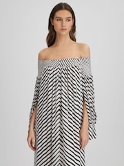 Reiss Black/Cream Fabia Striped Bardot Maxi Dress - Image 6 of 7