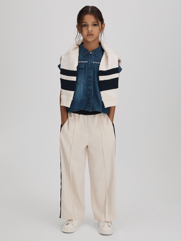 Reiss Ivory May Senior Woven Stripe Drawstring Trousers - Image 1 of 6