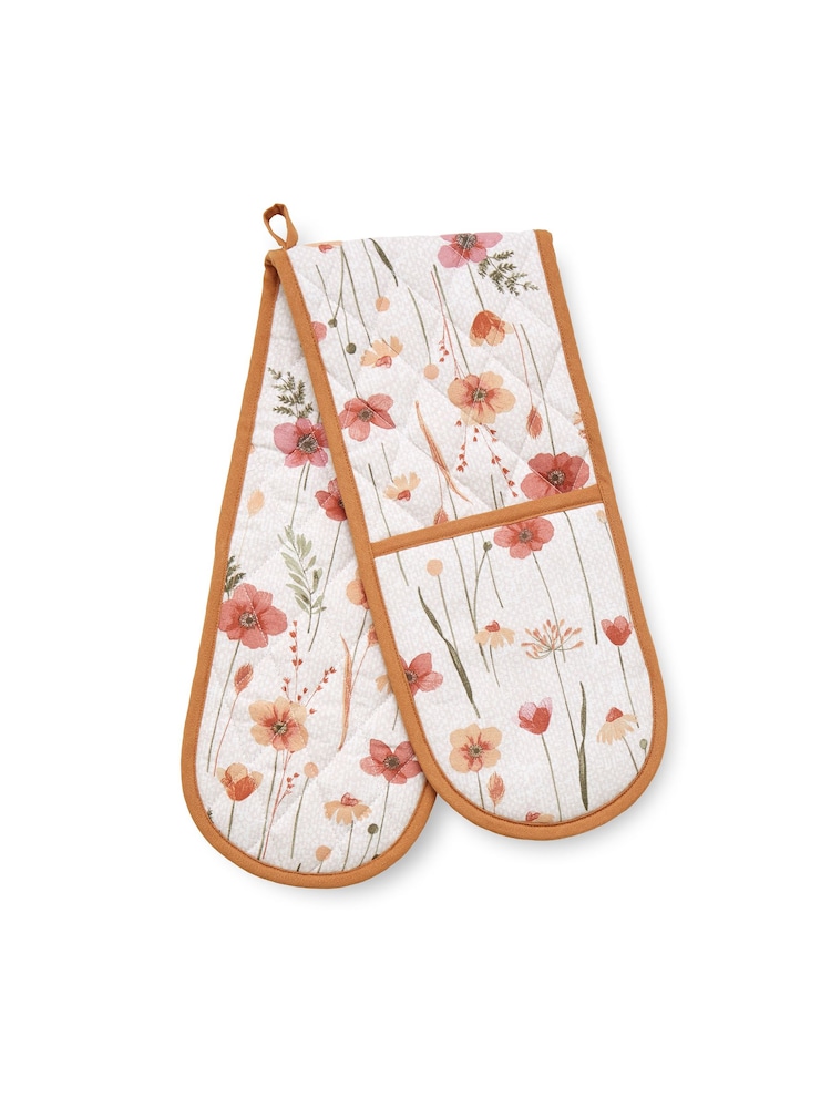 Catherine Lansfield Natural Harvest Flowers 100% Cotton Double Oven Gloves - Image 3 of 3