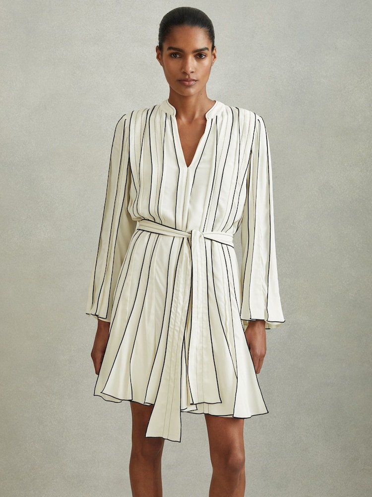 Reiss Ivory Orla Contrast Ruffle Mini Dress - Image 1 of 6