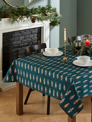 Catherine Lansfield Green Christmas Nutcracker 100% Cotton Wipe Clean Table Cloth - Image 1 of 3