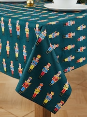Catherine Lansfield Green Christmas Nutcracker 100% Cotton Wipe Clean Table Cloth - Image 2 of 3