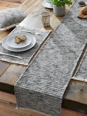 Pineapple Elephant Black Textured Frayed Edge 100% Cotton Table Runner - Image 1 of 5