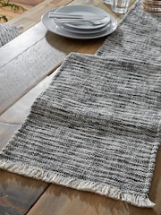 Pineapple Elephant Black Textured Frayed Edge 100% Cotton Table Runner - Image 2 of 5