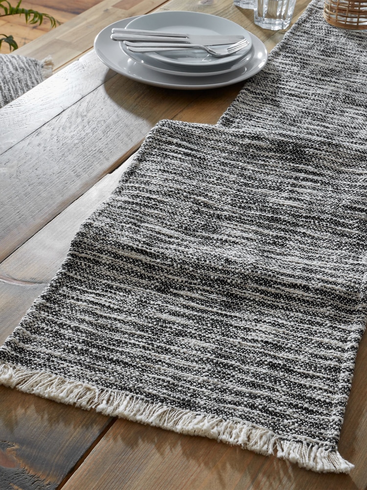 Pineapple Elephant Black Textured Frayed Edge 100% Cotton Table Runner - Image 2 of 5