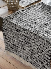 Pineapple Elephant Black Textured Frayed Edge 100% Cotton Table Runner - Image 3 of 5