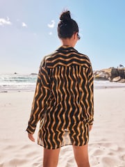 أسود شكل هندسي - Scion Beach Shirt Cover-Up - صورة 2 من 6