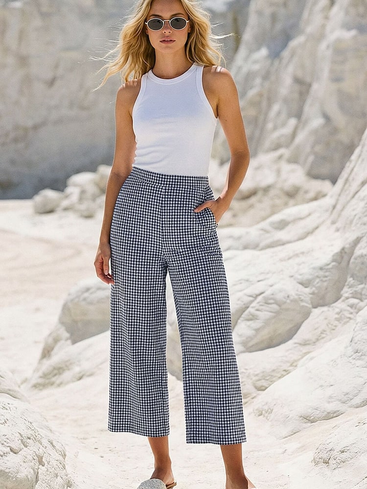 Roman Gingham Print Culottes - 圖片 1，共 4