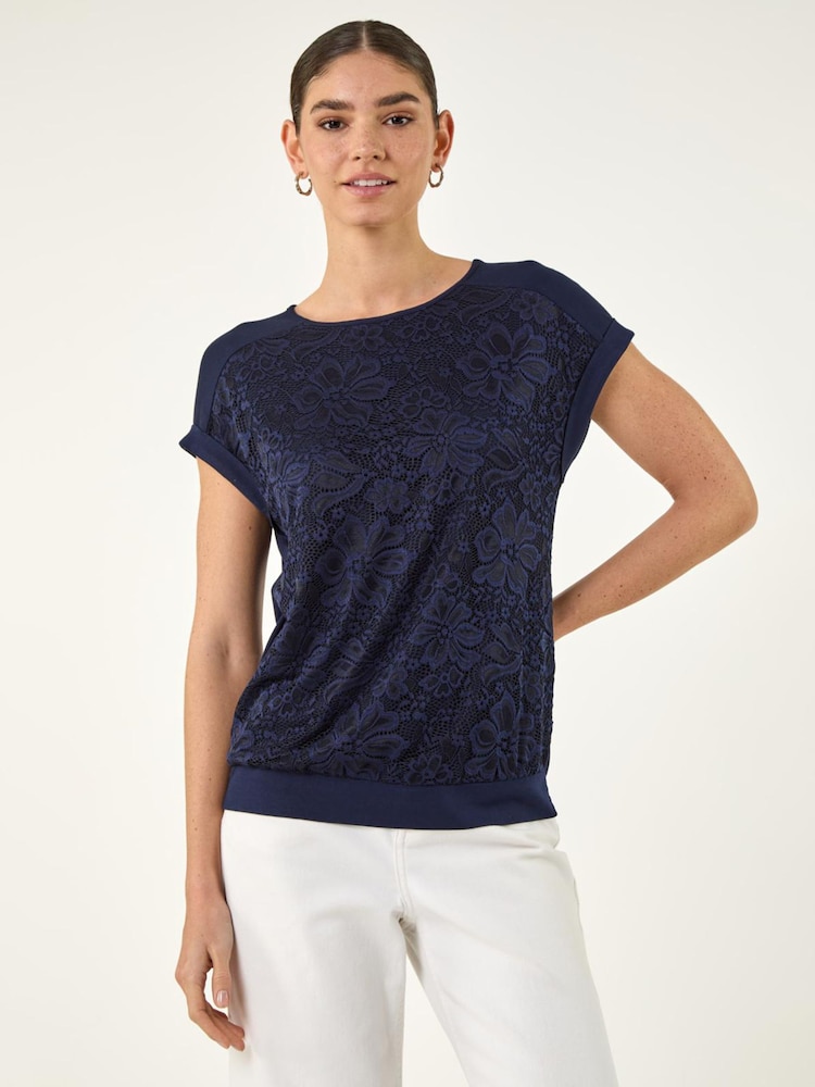 Roman Blue Lace Front Top - Image 1 of 4 Roman Blue Lace Front Top - Image 1 of 4