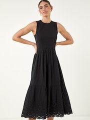 Roman Black Cotton Broderie Midi Dress - Image 2 of 4