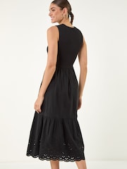 Roman Black Cotton Broderie Midi Dress - Image 3 of 4