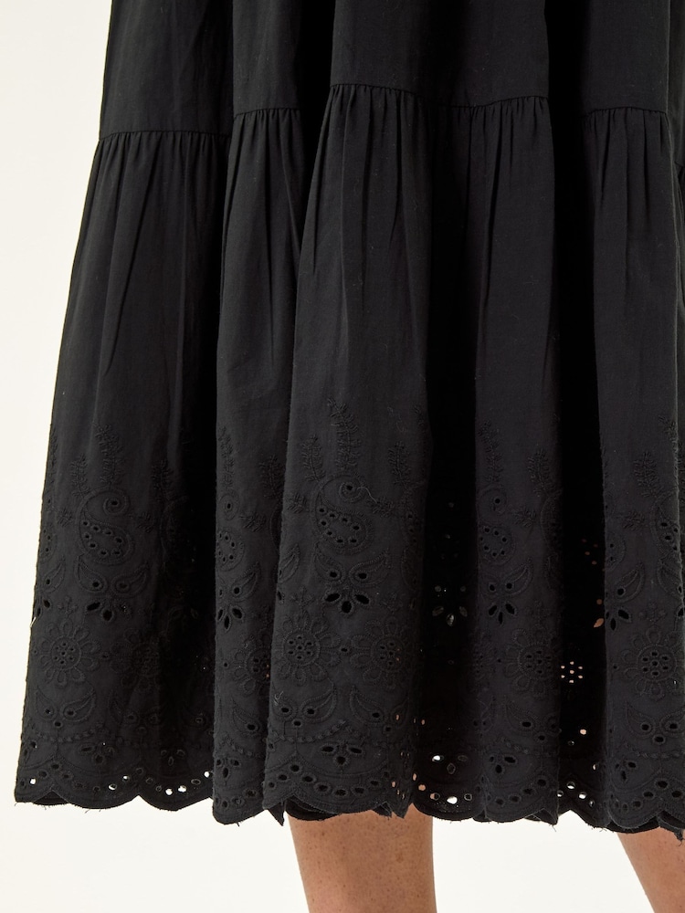 Roman Black Cotton Broderie Midi Dress - Image 4 of 4