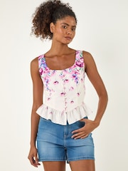 Roman Purple Floral Button Front Blouse - Image 1 of 4